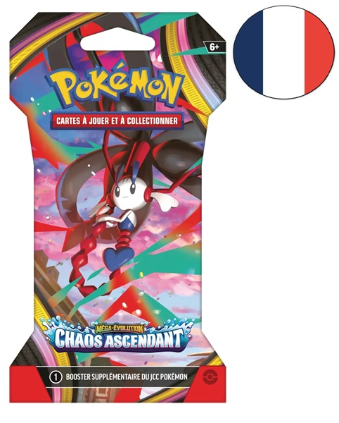 Pokemon Booster Pakke <b>FRANSK/FRENCH</b> - ME04 - Mega Evolution: Chaos Rising Sleeved Booster Pack ("Cardboard / Pap Blister")
