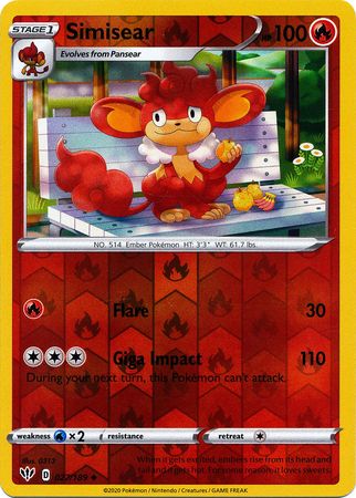 Simisear - Reverse Foil (Pokemon Sword & Shield: Darkness Ablaze)