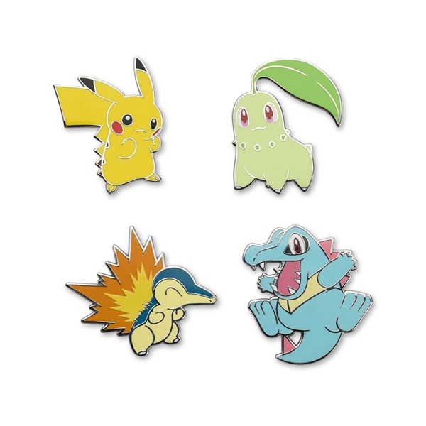 Pokémon - Pikachu, Chikorita, Cyndaquil & Totodile - Pokémon Center Pin Badge 4-Pack