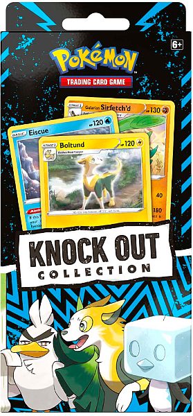 Pokemon Box: Knock Out Collection (Boltund, Eiscue & Galarian Sirfetch'd) - 2 Boosters, 3 Promokort & Mønt!