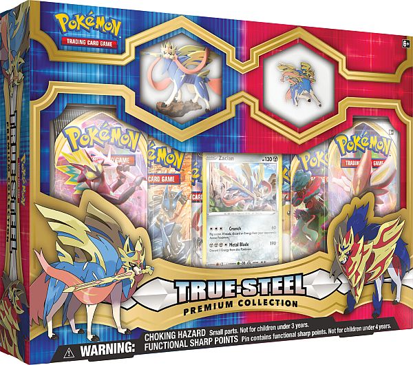 Pokemon Box: True Steel Premium Figure and Pin Collection: Zacian - 6 Boosters, Promokort, Figur og Pin!