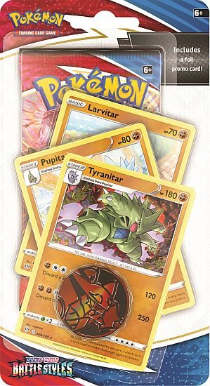 Pokemon Blister Pack - 1-Pack Premium Checklane Blister: 1 Sword & Shield: Battle Styles Booster Pakke + Tyranitar Line Promos & Mønt