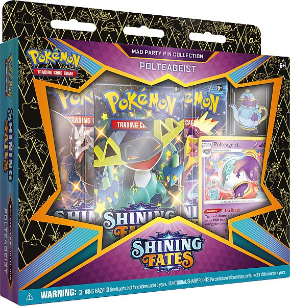 Pokemon Shining Fates - Mad Party Pin Collection: Polteageist - 3 Boosters, Promo & Pin