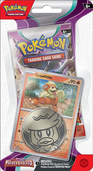 Pokemon Blister Pack - 1-Pack Checklane Blister: 1 Scarlet & Violet: Paldea Evolved Booster Pakke + Growlithe Black Star Promo & Pokemon Mønt