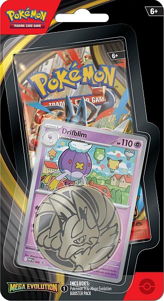 Pokemon Blister Pack - 1-Pack Checklane Blister: 1 Mega Evolution: Base Set Booster Pakke + Drifblim Black Star Promo & Pokemon Mønt