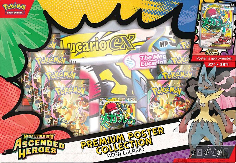 Pokemon Mega Evolution: Ascended Heroes - Mega Lucario ex Premium Poster Collection (10 Boosters)
