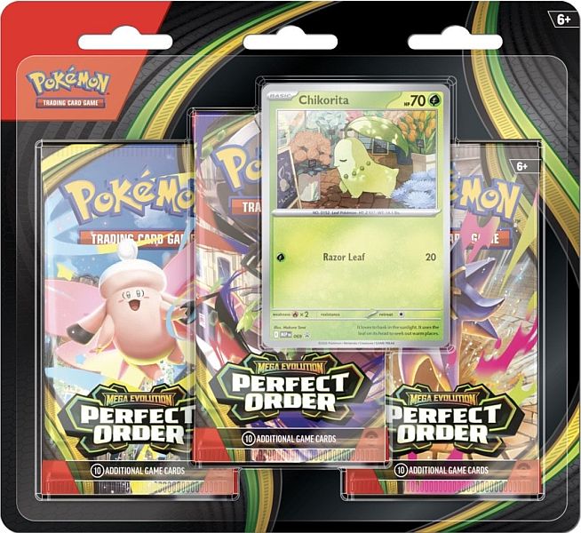 Pokemon Blister Pack - 3-Pack: 3 Mega Evolution: Perfect Order Booster Pakker + Chikorita Black Star Promo