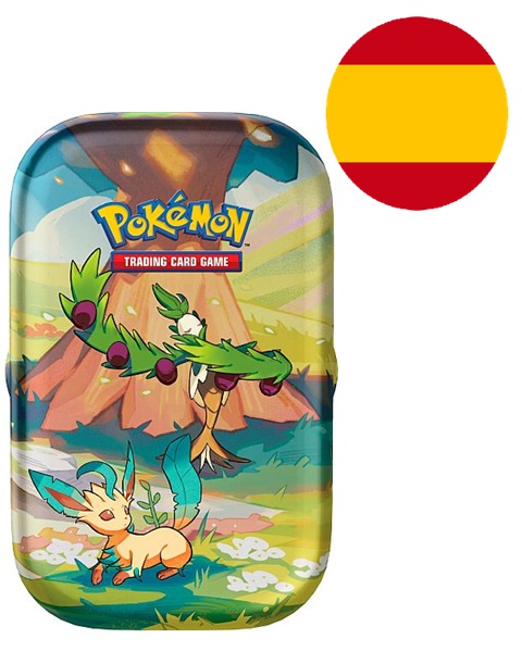 Pokemon Tin Kasse <b>SPANSK/SPANISH</b> - 2024 Summer Vibrant Paldea Mini Tin: Arboliva & Leafeon (2 Boosters & Klistermærker)