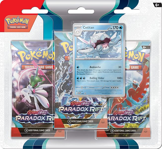 Pokemon Blister Pack - 3-Pack: 3 Scarlet & Violet: Paradox Rift Booster Pakker + Cetitan Black Star Promo