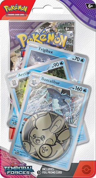 Pokemon Blister Pack - 1-Pack Premium Checklane Blister: 1 Scarlet & Violet: Temporal Forces Booster Pakke + Baxcalibur Line Promos & Mønt