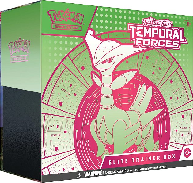 Pokemon Scarlet & Violet: Temporal Forces Elite Trainer Box: Iron Leaves/Iron Thorns (Future) - Boks med 9 Boosters, Promokort & Tilbehør