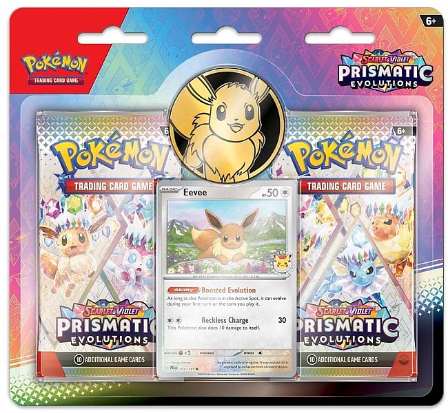 Pokemon Blister Pack - 2-Pack Scarlet & Violet: Prismatic Evolutions - Pokemon Day 2025 Blister: 2 Booster Pakker + Eevee Promo & Pokemon Mønt