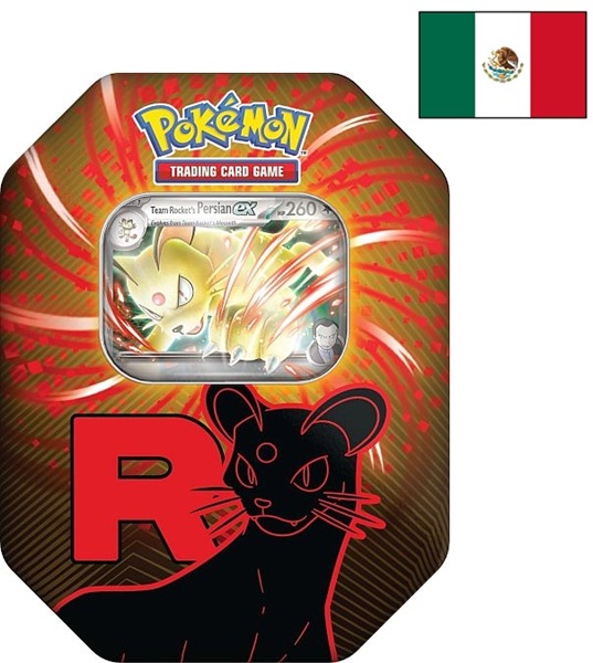 Pokemon Tin Kasse <b>LATINAMERIKANSK SPANSK/LATAM SPANISH</b> - 2025 Wave 4 Fall: Team Rocket's Persian ex - Team Rocket Collector's Tin Box (4 Boosters)